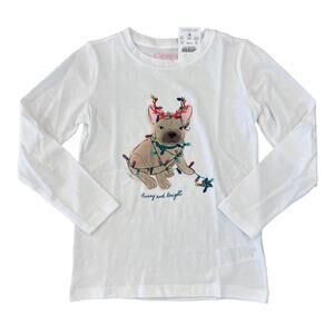 NWT J. Crew Girls' White W/Christmas Reindeer Dog Graphic Tee